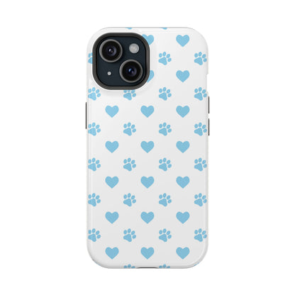 Blue Paw Prints & Hearts – MagSafe iPhone Case with Adorable Pet-Lover Design