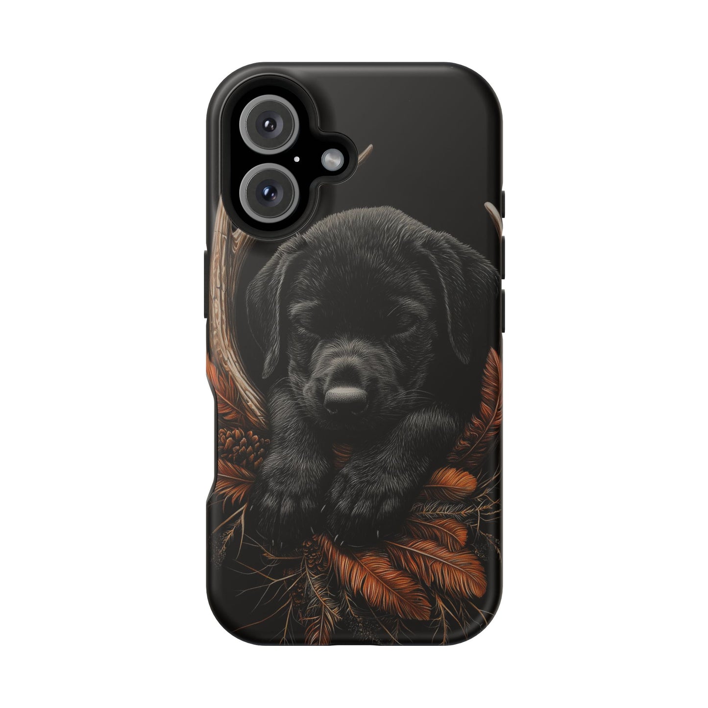 Charming Black Labrador Puppy on Feathers MagSafe iPhone Case