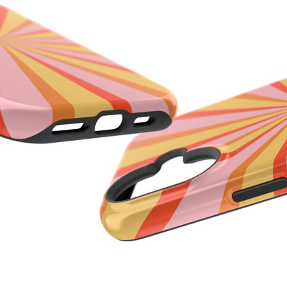 Bold Retro Sunburst MagSafe iPhone Case – Vibrant 70s-Inspired Rays in Orange, Pink, and Yellow