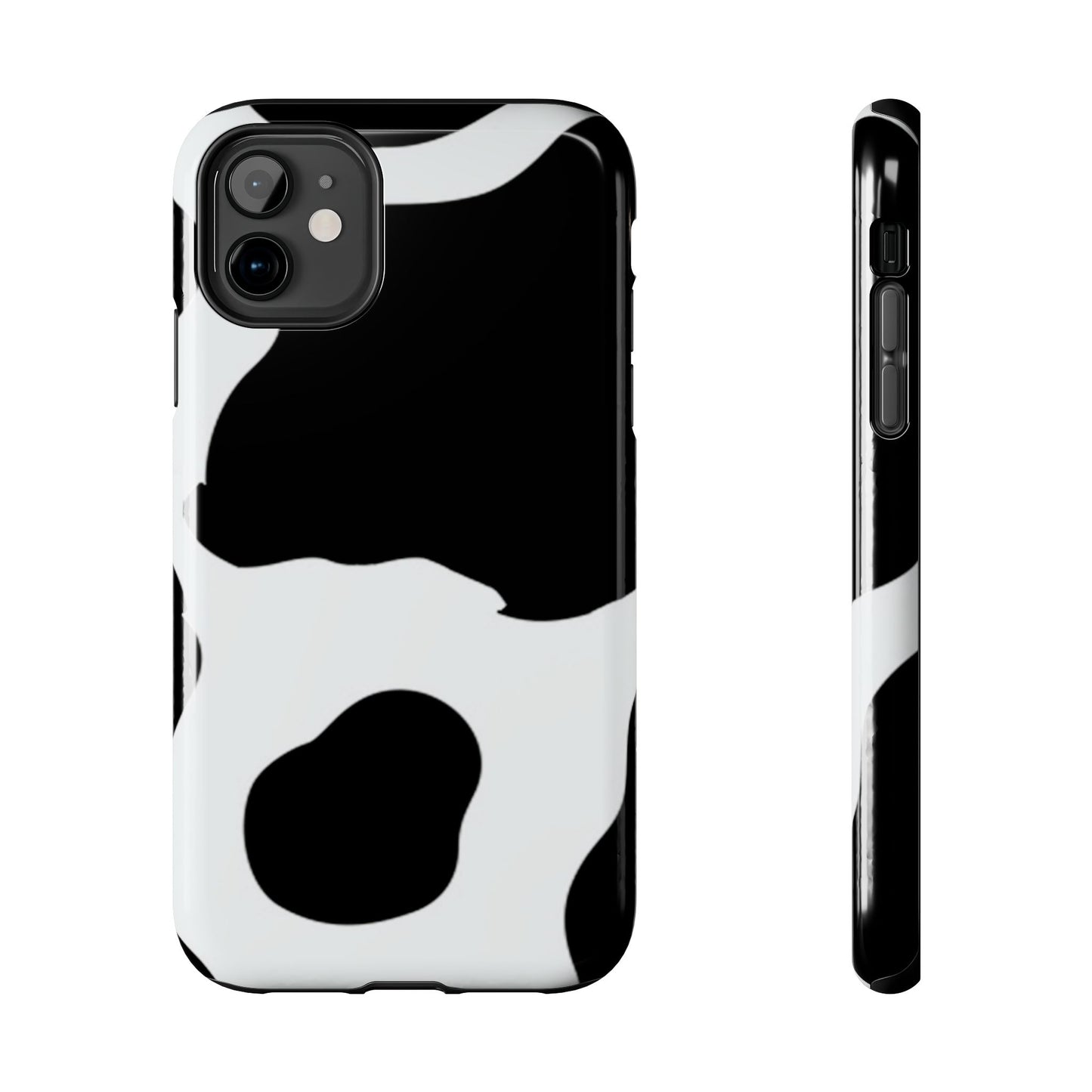 Bold Black and White Cow Print Tough iPhone Case – Modern Animal Pattern with Dual-Layer Protection