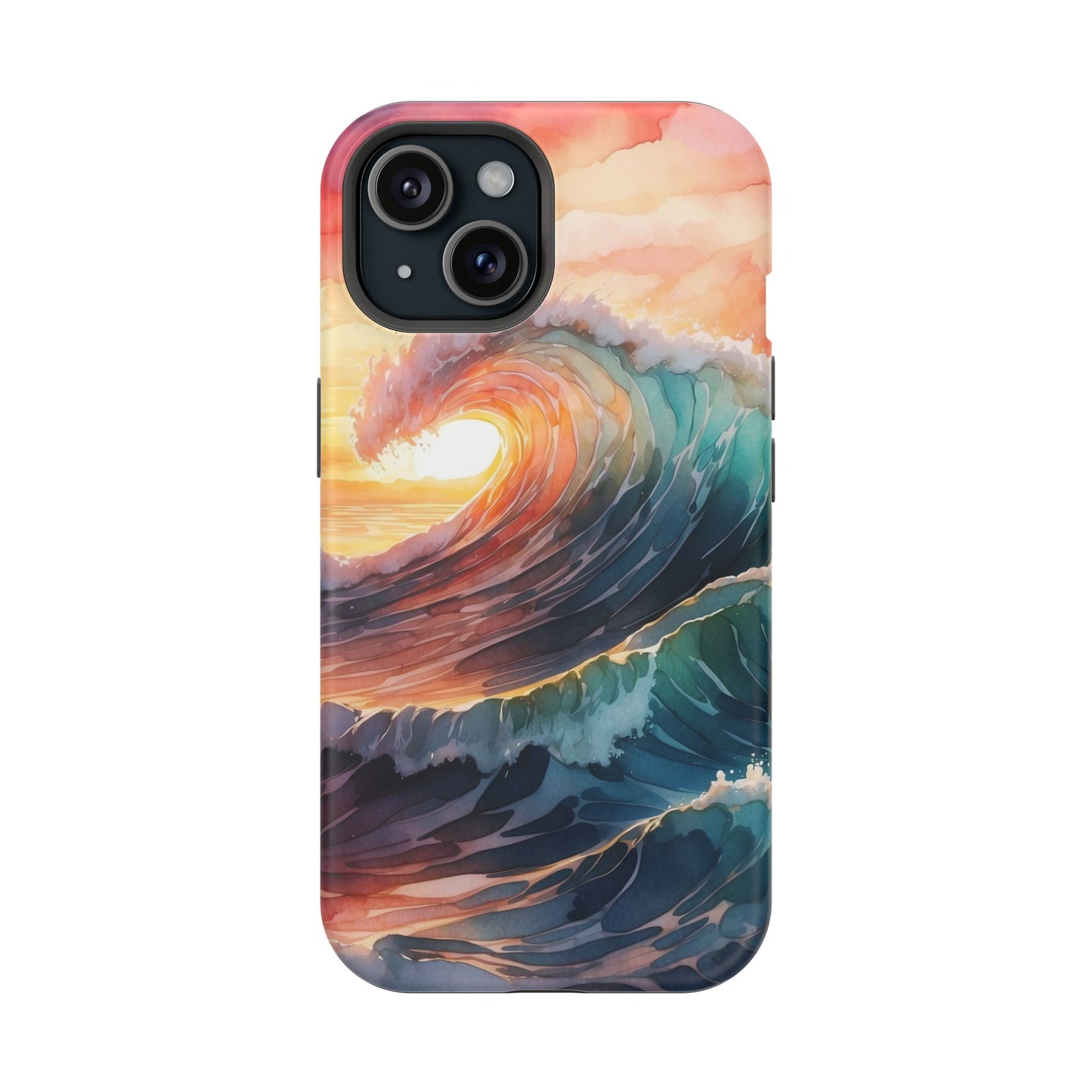 Ocean Sunrise Wave MagSafe iPhone Case – Vibrant Watercolor Wave Design