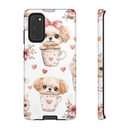 Cute Puppies in Heart Mugs Samsung Galaxy  Case – Adorable Dog & Floral Design, Shockproof & Slim