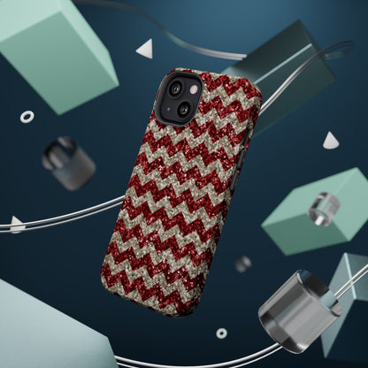 Sparkling Red & White Chevron – Glitter Illusion MagSafe iPhone Case