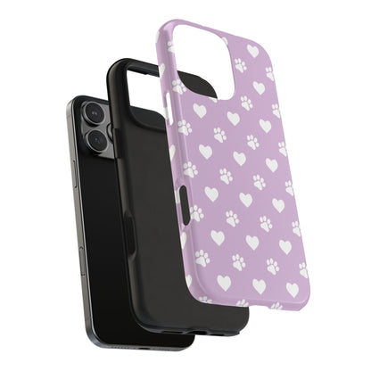 Purple Hearts & Paw Prints - Cute Pet Lover iPhone Case