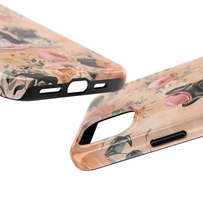 Floral French Bulldogs iPhone Case – Elegant Dog Design with Tea Cups & Roses, Shockproof Protection - BOGO Cases