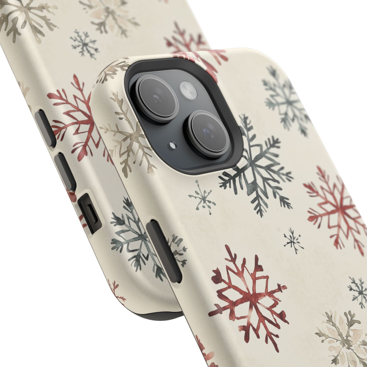 Vintage Red and Gray Snowflake Pattern – MagSafe iPhone Series Case