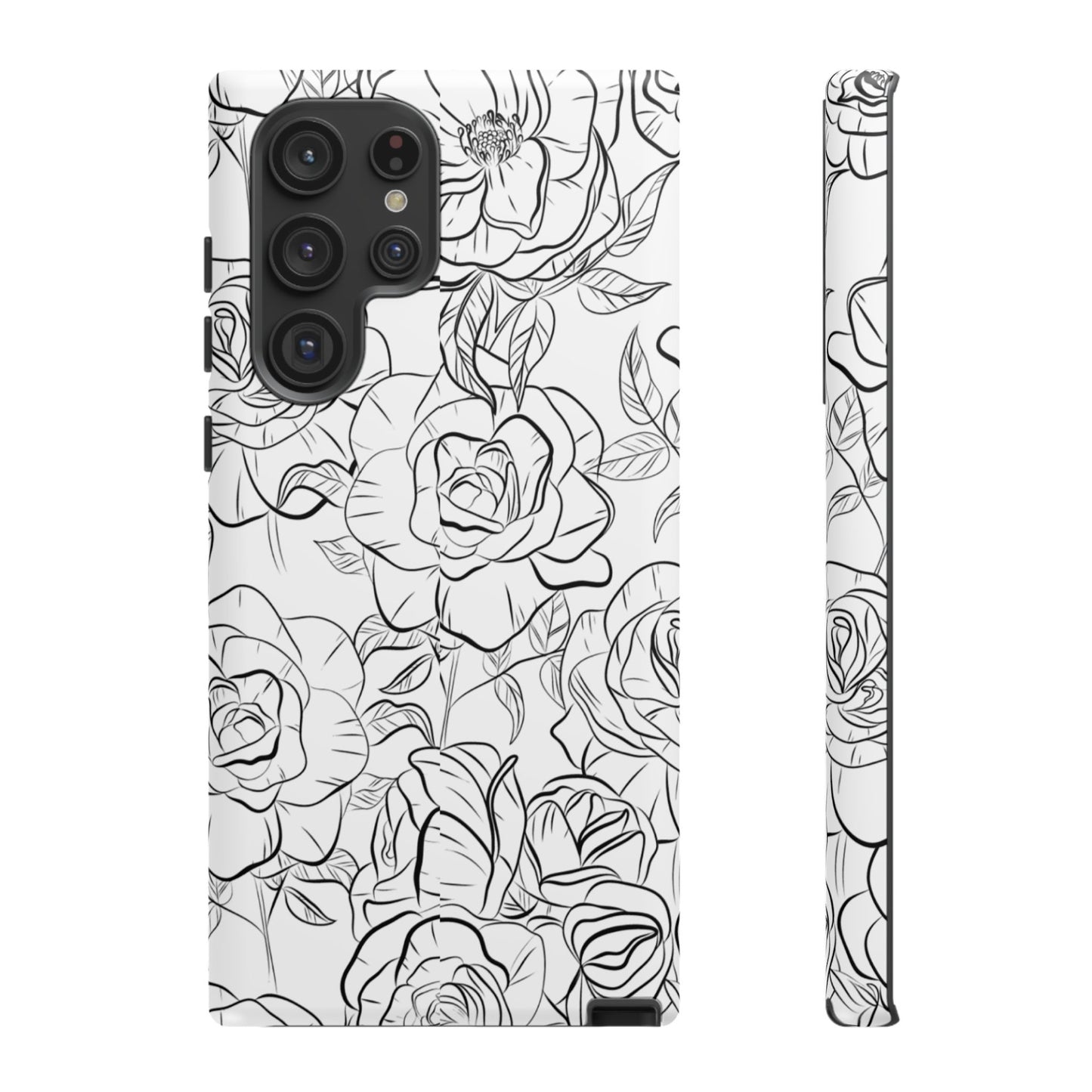 Monochrome Rose Garden Tough Samsung Galaxy Case – Elegant Floral Line Art with Dual-Layer Protection
