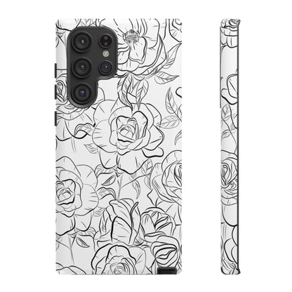 Monochrome Rose Garden Tough Samsung Galaxy Case – Elegant Floral Line Art with Dual-Layer Protection