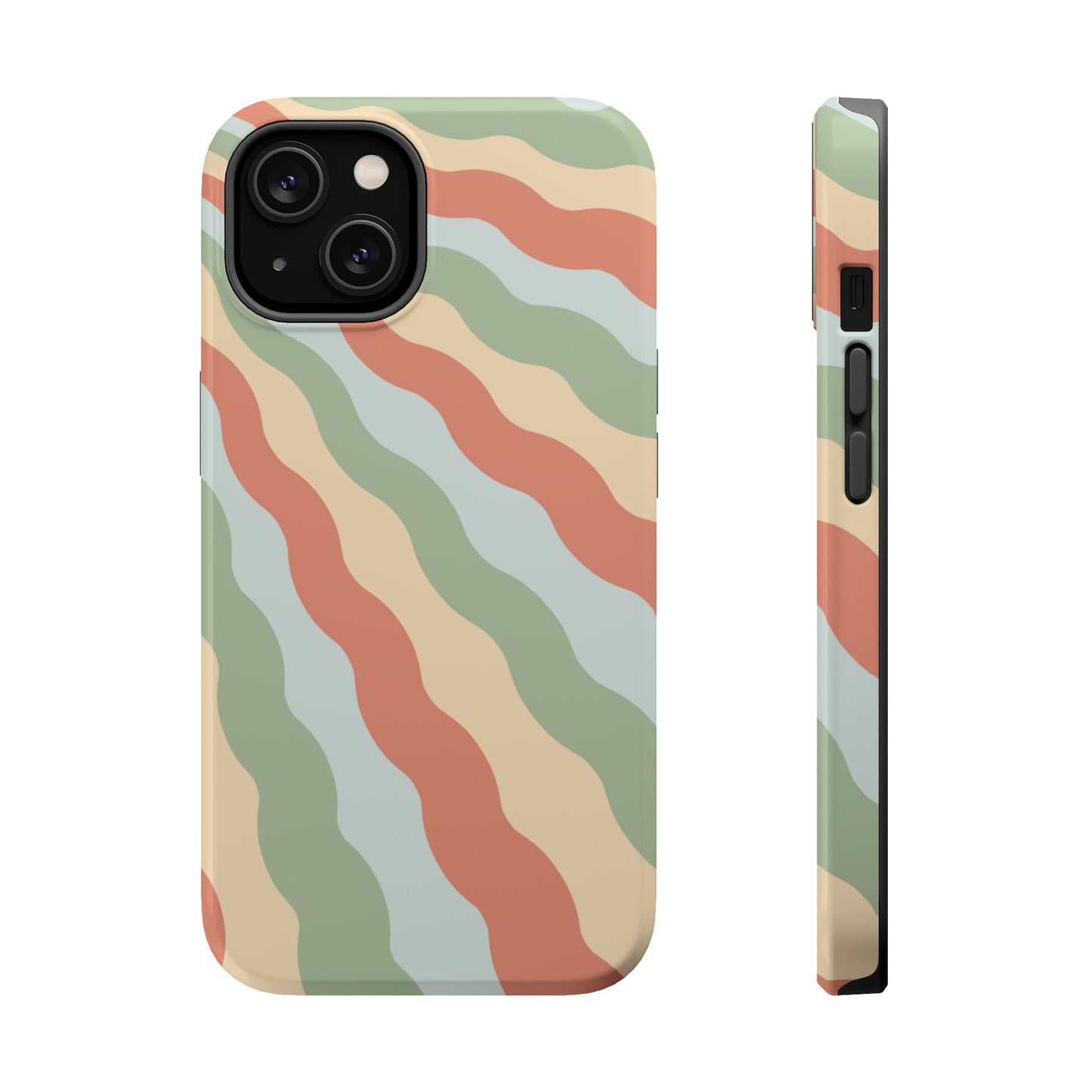 Earthy Retro Waves MagSafe iPhone Case – 70s-Inspired Wavy Stripes in Soft Green, Cream, and Rust