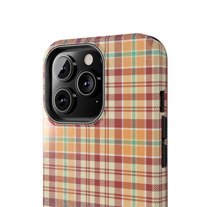 Retro Chic Plaid iPhone Case in Red, Orange, Green & Cream – Classic Vintage Style