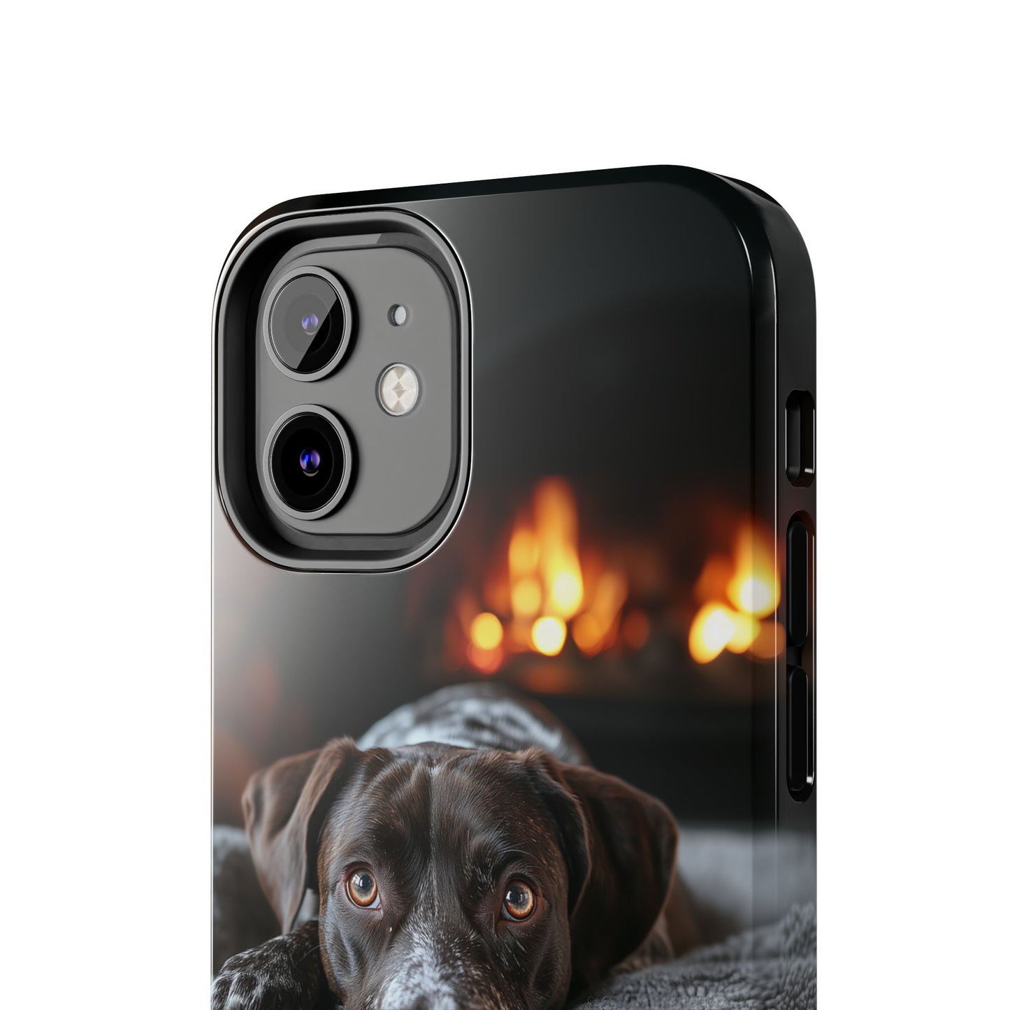 Cozy German Shorthaired Pointer iPhone Case – Rustic Fireplace Protective Cover