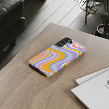 Groovy Pastel Waves Samsung Galaxy Case – 70s-Inspired Design with Dual-Layer Protection