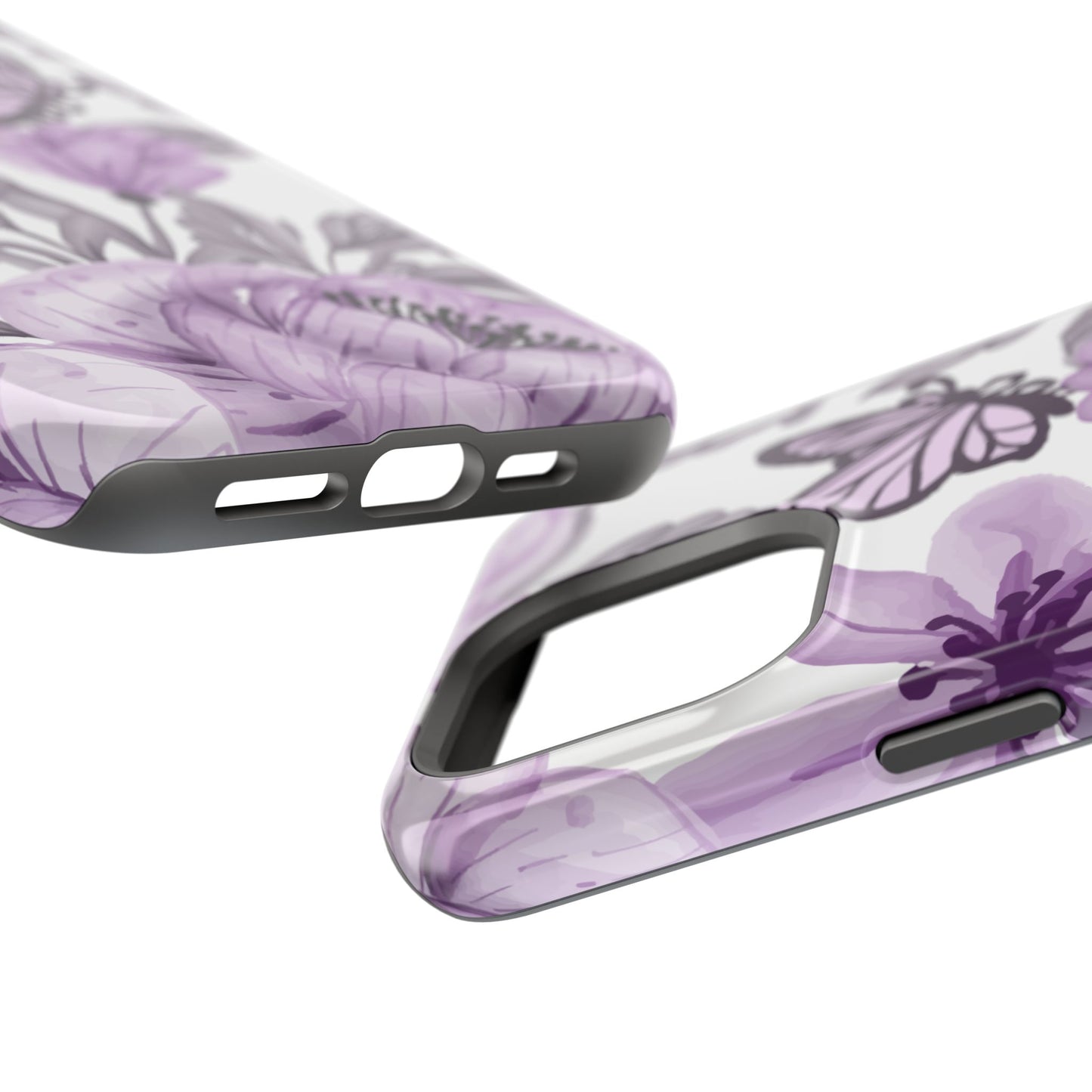 Lavender Bloom Butterfly MagSafe iPhone Case – Delicate Floral Design with Watercolor Details