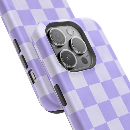 Lavender Checkerboard MagSafe iPhone Case – Shockproof, Smooth Matte Finish, Dual-Layer Design