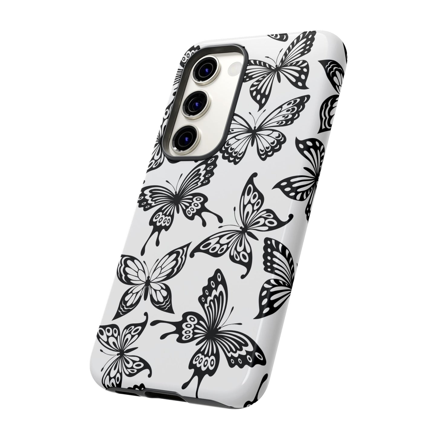 Monochrome Butterfly Pattern Samsung Galaxy  Case – Dual-Layer Protection with Matte Finish