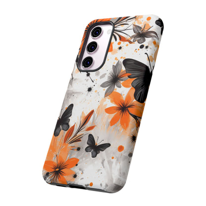 Orange Blossom & Black Butterfly Samsung Galaxy Case – Bold Floral Pattern with Modern Abstract Style