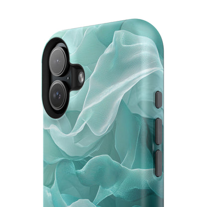 Elegant Flowing Teal Fabric MagSafe iPhone Case – Soft Waves Design