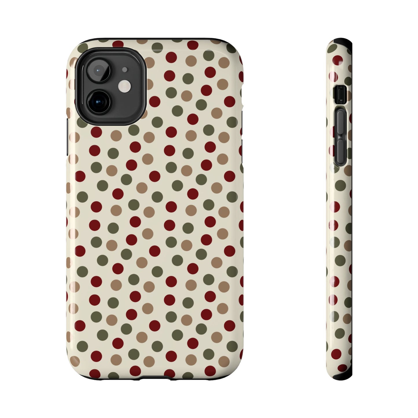 Festive Red & Green Polka Dots on Cream – iPhone Case