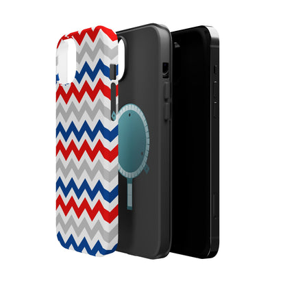 Patriotic Red, White & Blue Chevron – MagSafe Compatible iPhone Case