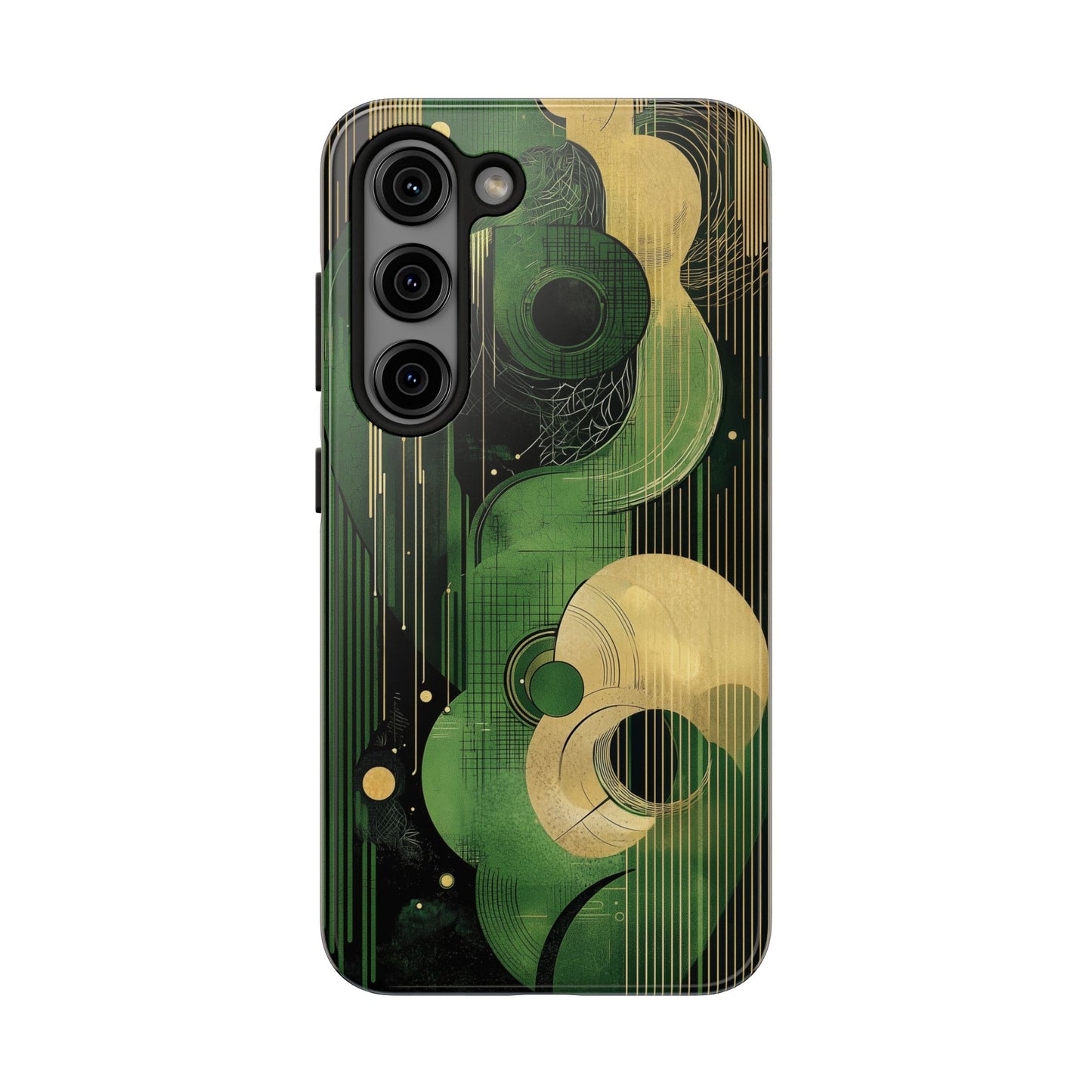 Abstract Green & Gold iPhone Case - Geometric Art Deco Protective Cover