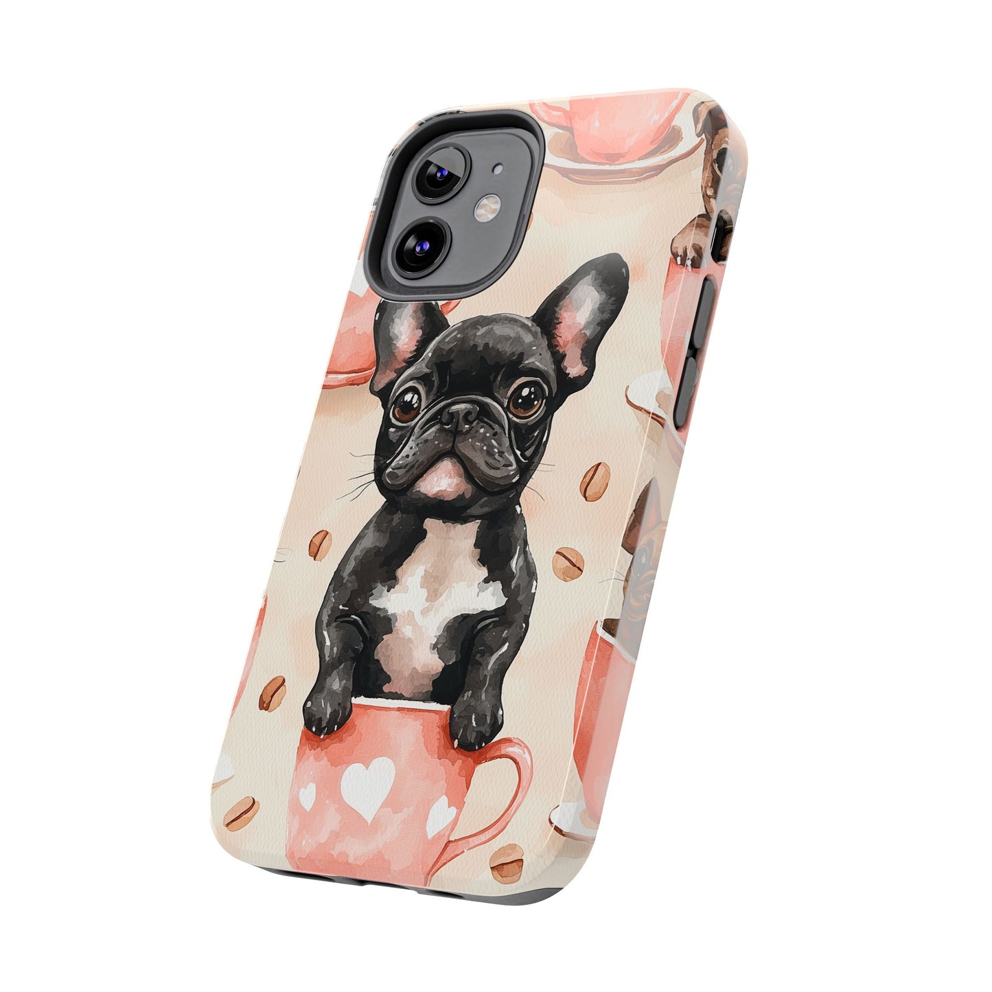 French Bulldogs in Coffee Cup iPhone Case – Cute Dog Art, Shockproof & Slim Design - BOGO Cases