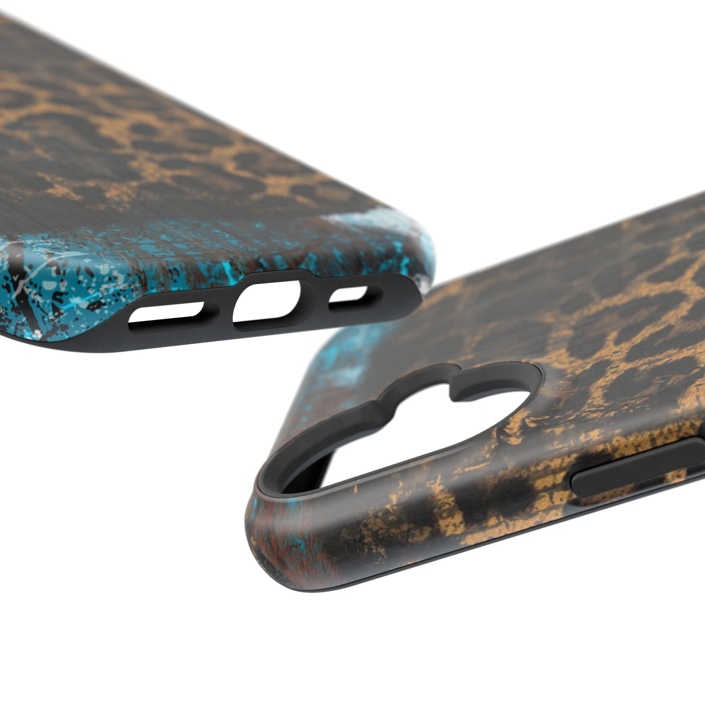 Boho Leopard and Turquoise Tough MagSafe iPhone Case – Rustic Western Design with Dual-Layer Protection