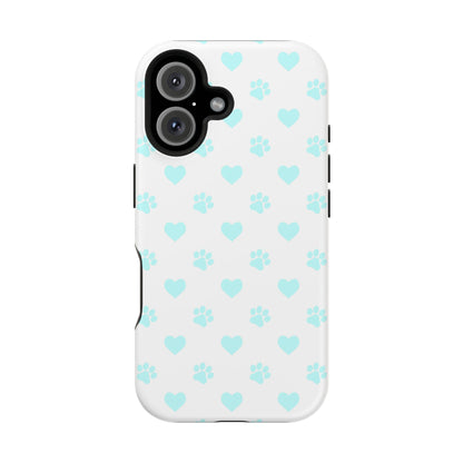 MagSafe Case - Aqua Paw Print & Heart Design