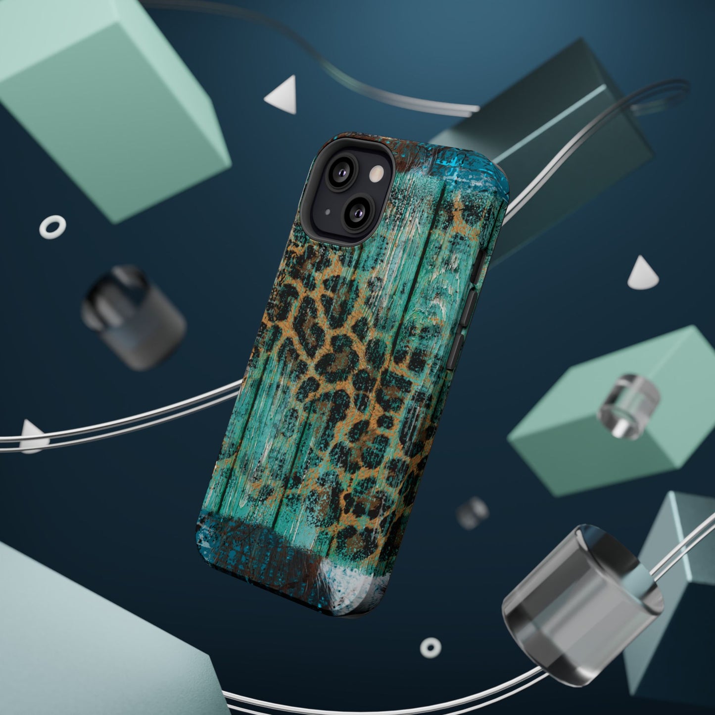 Turquoise Rustic Leopard Wood - MagSafe  iPhone Series Case