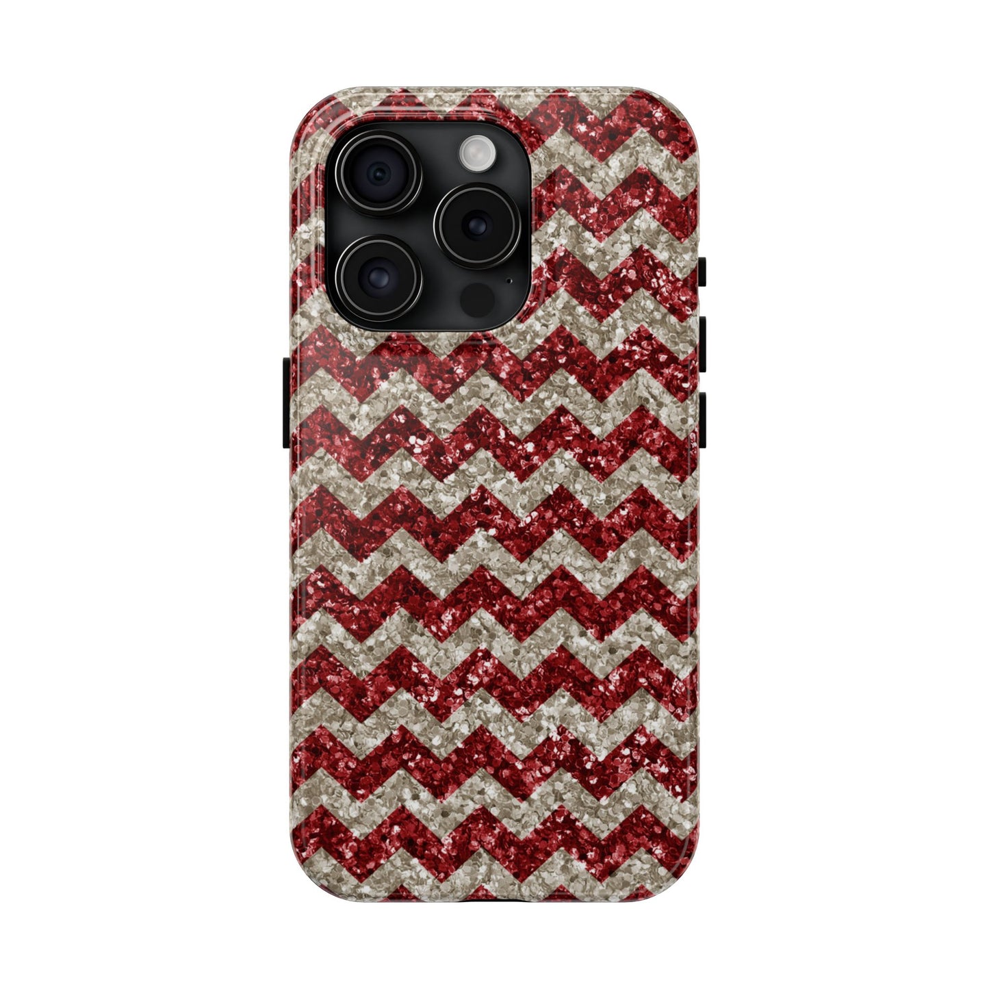 Sparkling Red & White Chevron – Glitter Illusion iPhone Case