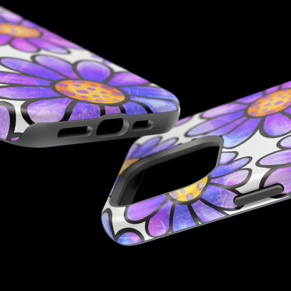 Purple Daisy Delight MagSafe iPhone Case – Slim Profile, Glossy Finish