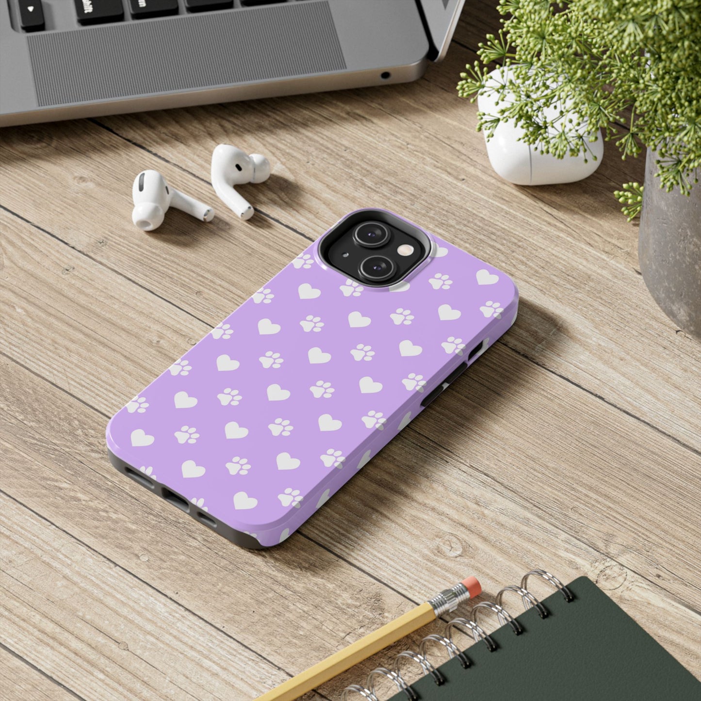 Lilac Paw Prints & Hearts – iPhone Case