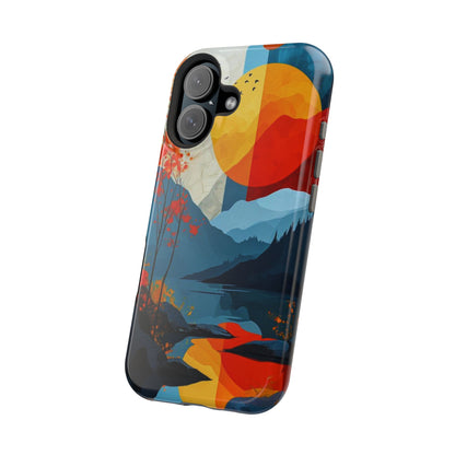 Abstract Autumn Landscape MagSafe iPhone Case – Bold Colorful Sunset Design, Dual-Layer Protection