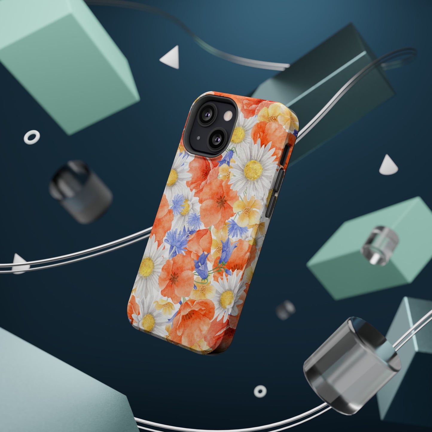 Watercolor Wildflower Pattern MagSafe iPhone Case – Durable Matte Finish with Daisy, Poppy & Cornflower Design