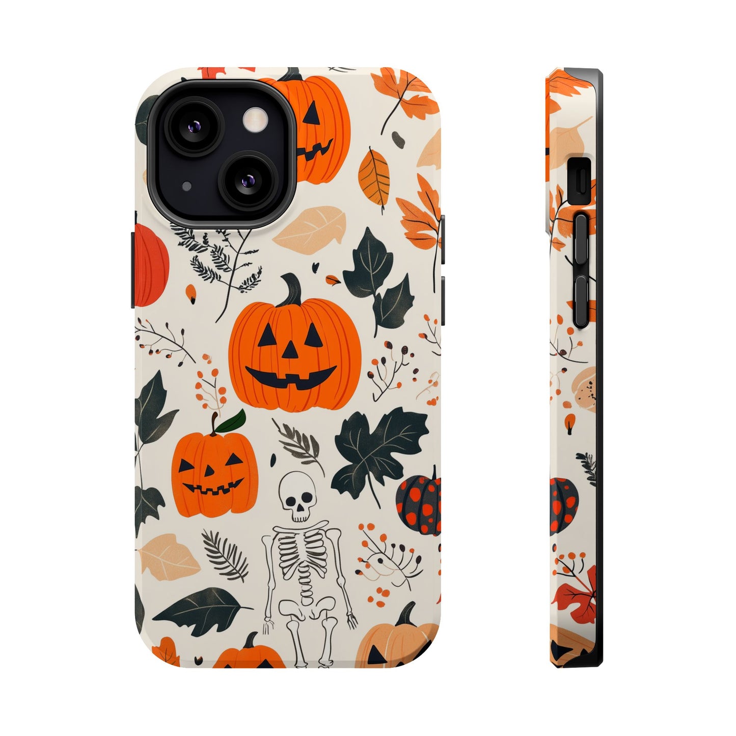 Spooky Pumpkin & Skeleton MagSafe iPhone Case – Halloween Jack-O'-Lantern Design