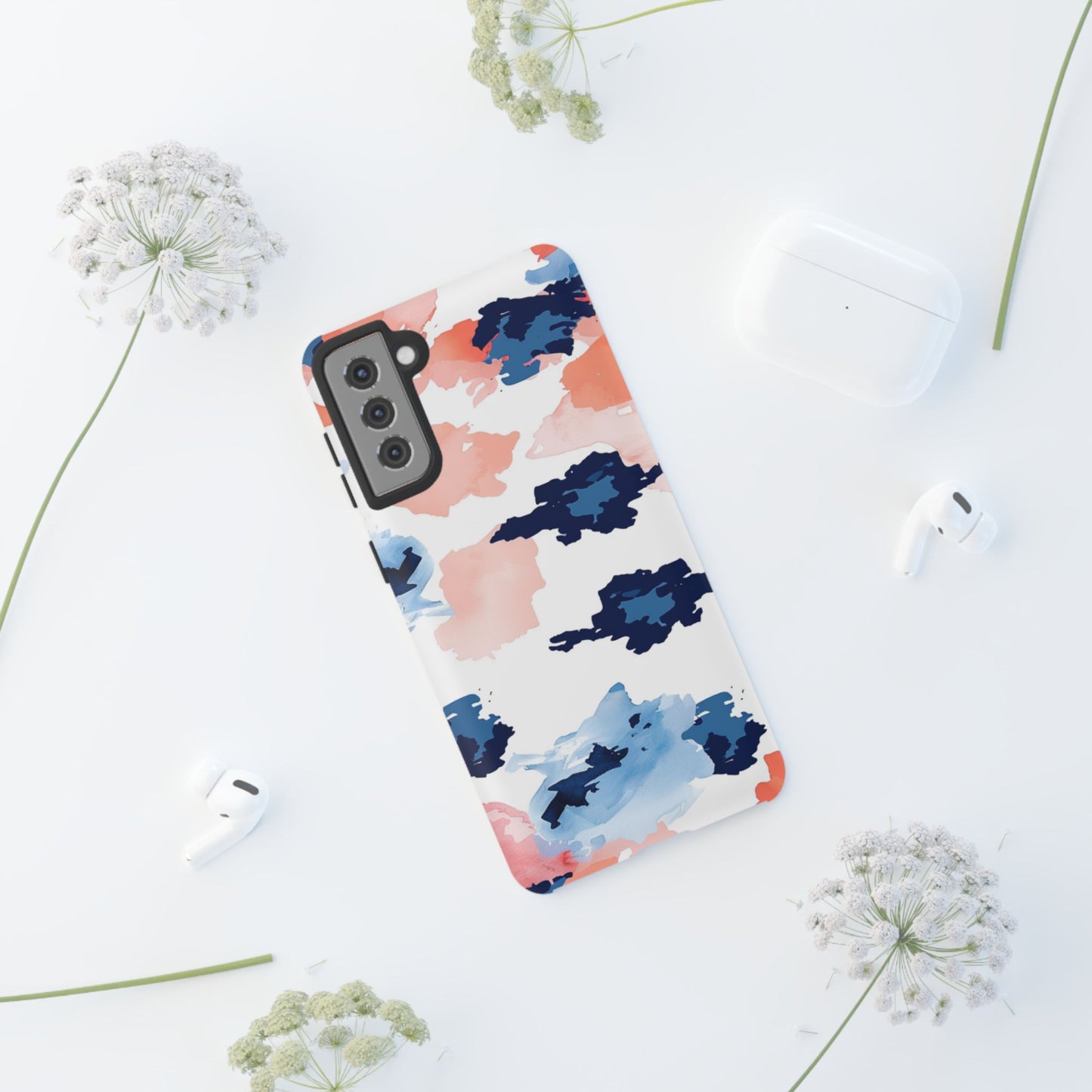 Abstract Coral & Navy Watercolor Design – Samsung Galaxy Case