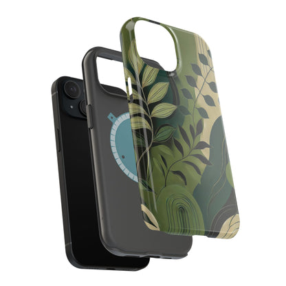 Abstract Green Leaves MagSafe iPhone Case - Nature-Inspired Protective Cover