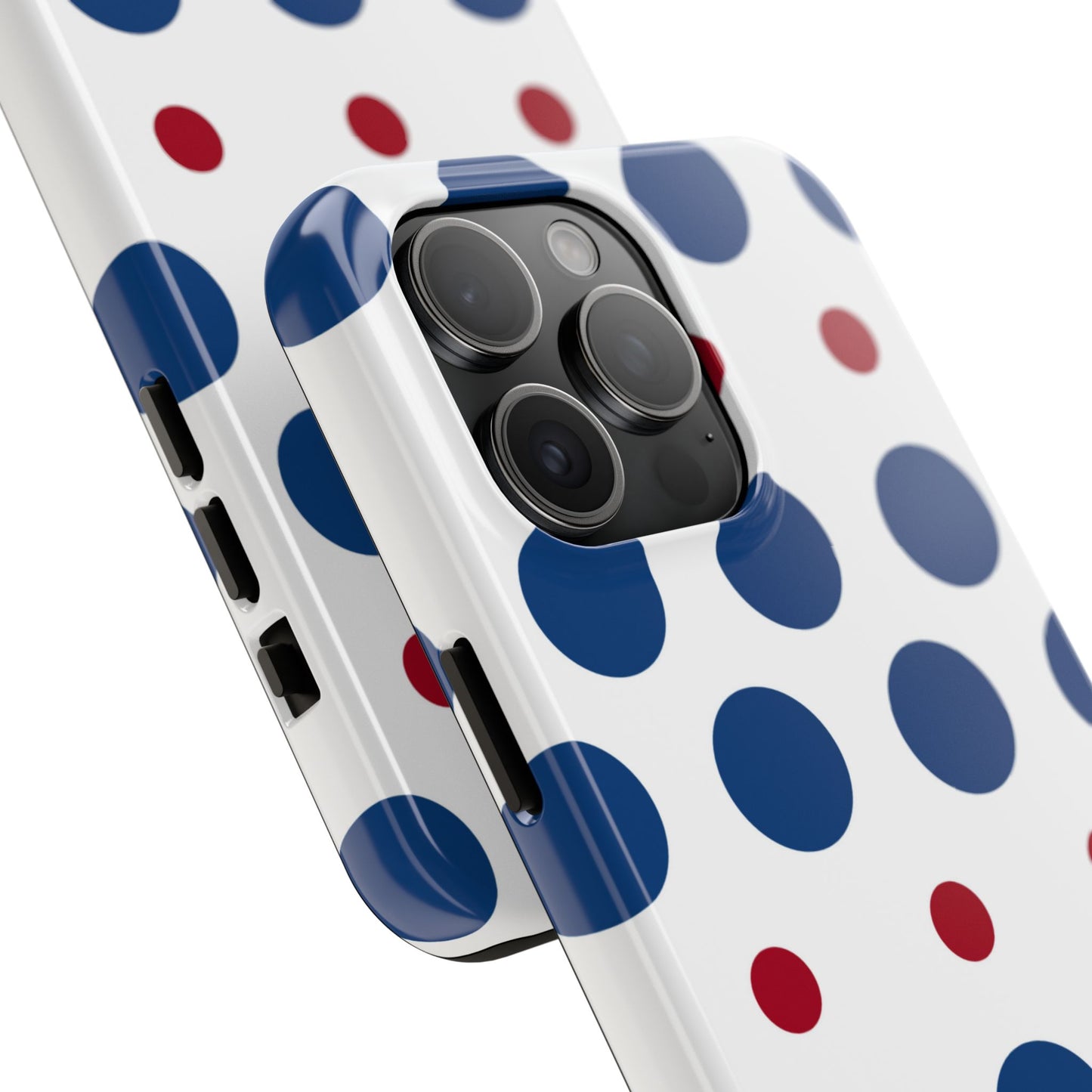 Bold Navy & Red Polka Dot Pattern – iPhone Case