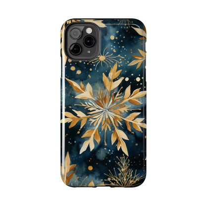 Gold Floral Snowflakes on Midnight Blue - iPhone Series Case