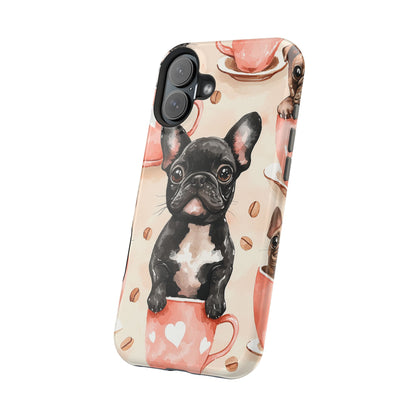 French Bulldogs in Coffee Cup MagSafe iPhone Case – Cute Dog Art, Shockproof & Slim Design