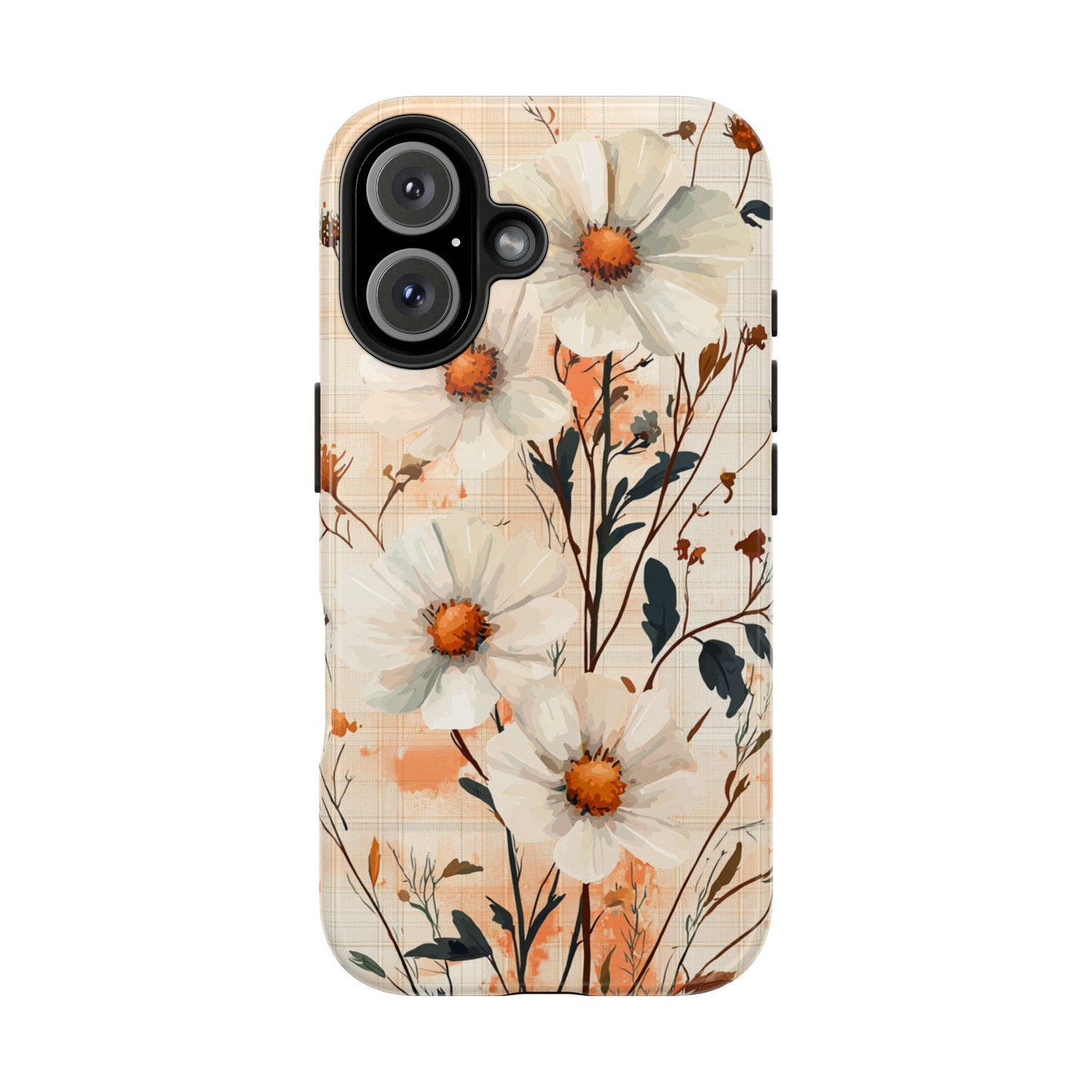 Pastel Orange Floral iPhone Case - Elegant Plaid Protective Cover