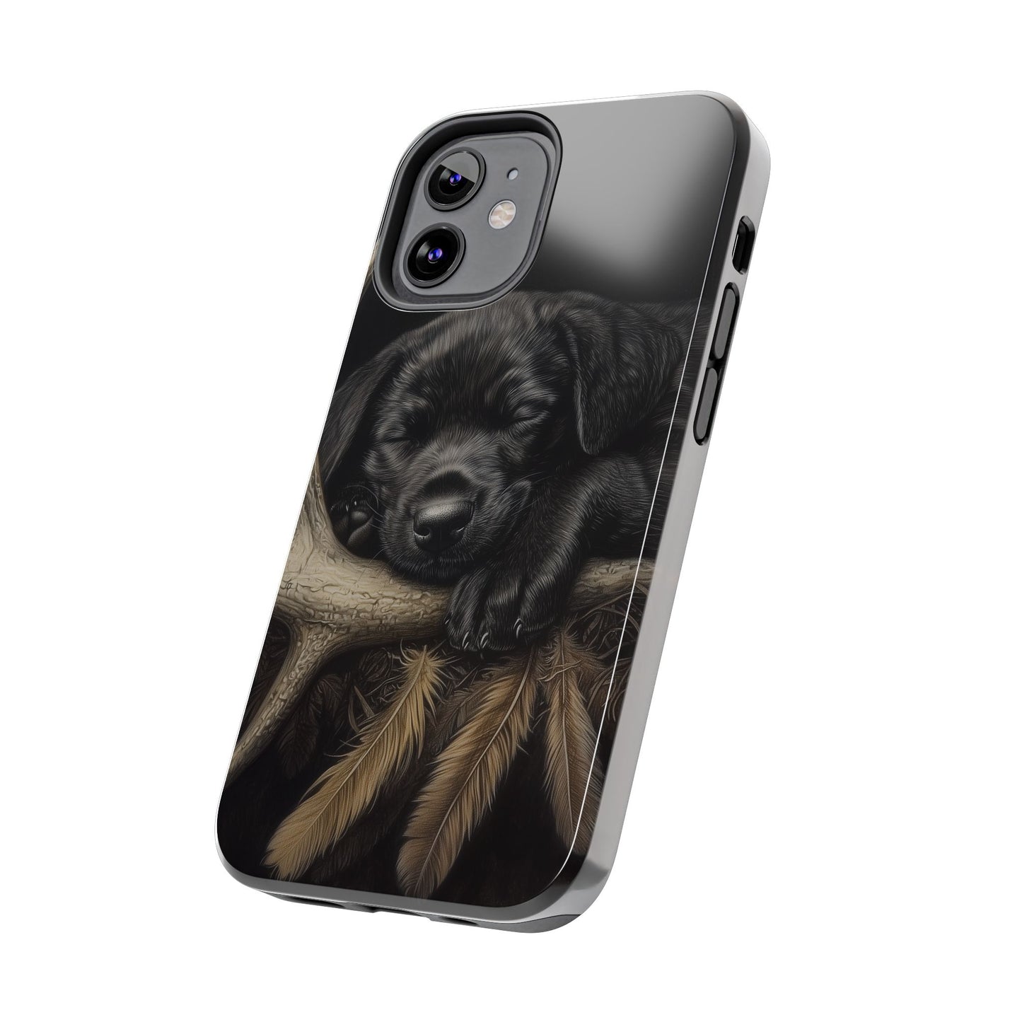 Adorable Black Labrador Puppy on Feathers iPhone Case