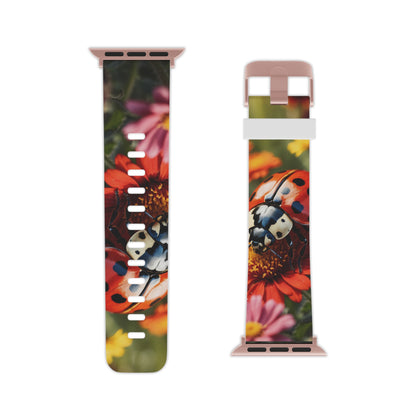 Ladybug on Orange Daisy Apple Watch Band