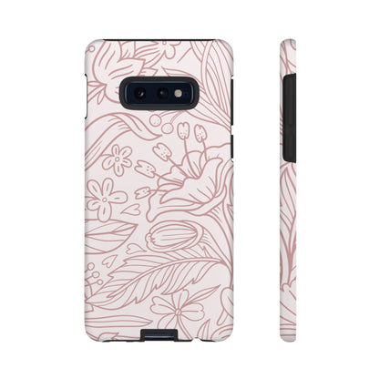 Blush Floral Line Art Tough Samsung Galaxy Case – Delicate Minimalist Design with Dual-Layer Protection