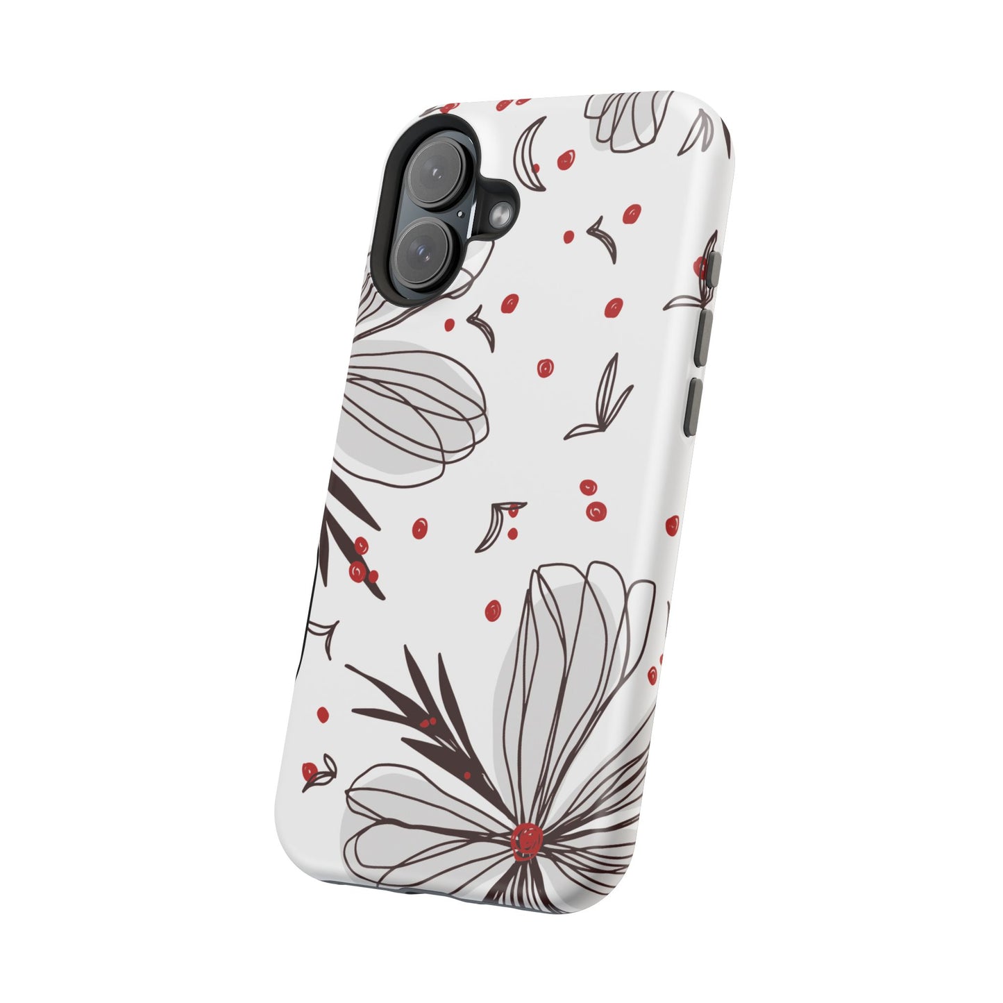 Minimalist Line Art Floral Tough MagSafe iPhone Case – Bold Red and Black Design, Shockproof Protection