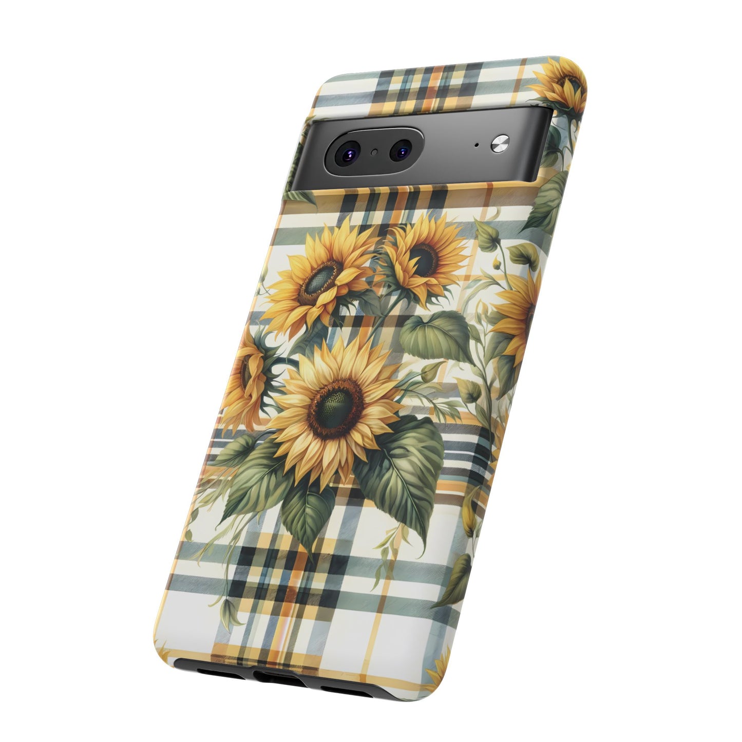 Cute Sunflower Phone Case - Sunny Blossom Plaid - Checkered Sunflowers Phone Case for iPhone & Samsung. Be Happy With These Bright Colors!