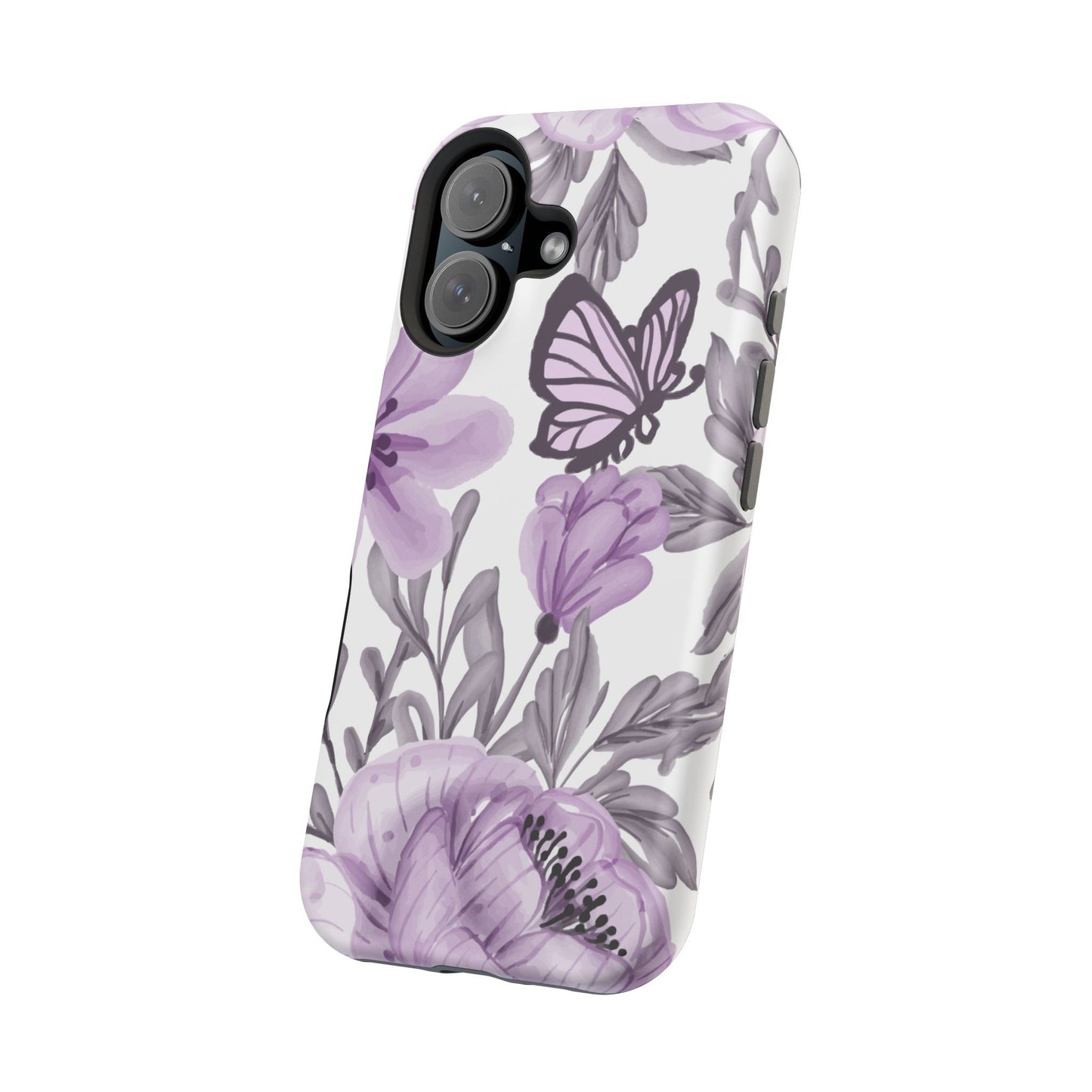 Lavender Bloom Butterfly MagSafe iPhone Case – Delicate Floral Design with Watercolor Details