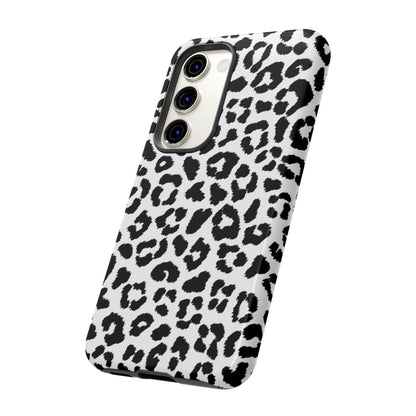 Monochrome Leopard Print Tough Samsung Galaxy Case – Classic Black and White Design with Dual-Layer Protection