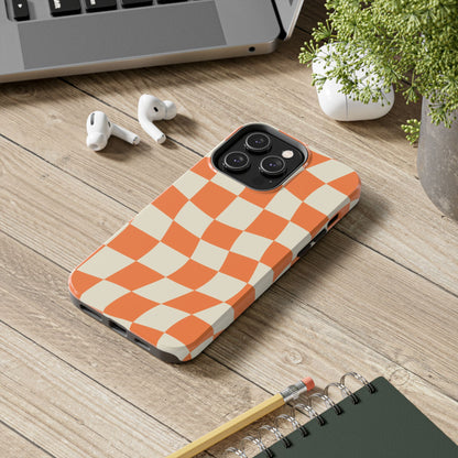 Wavy Retro Checkerboard iPhone Case – Shockproof, Matte Finish, Dual-Layer Protection