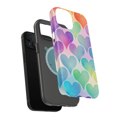 Rainbow Hearts Watercolor iPhone Case – Slim Design, Glossy Finish