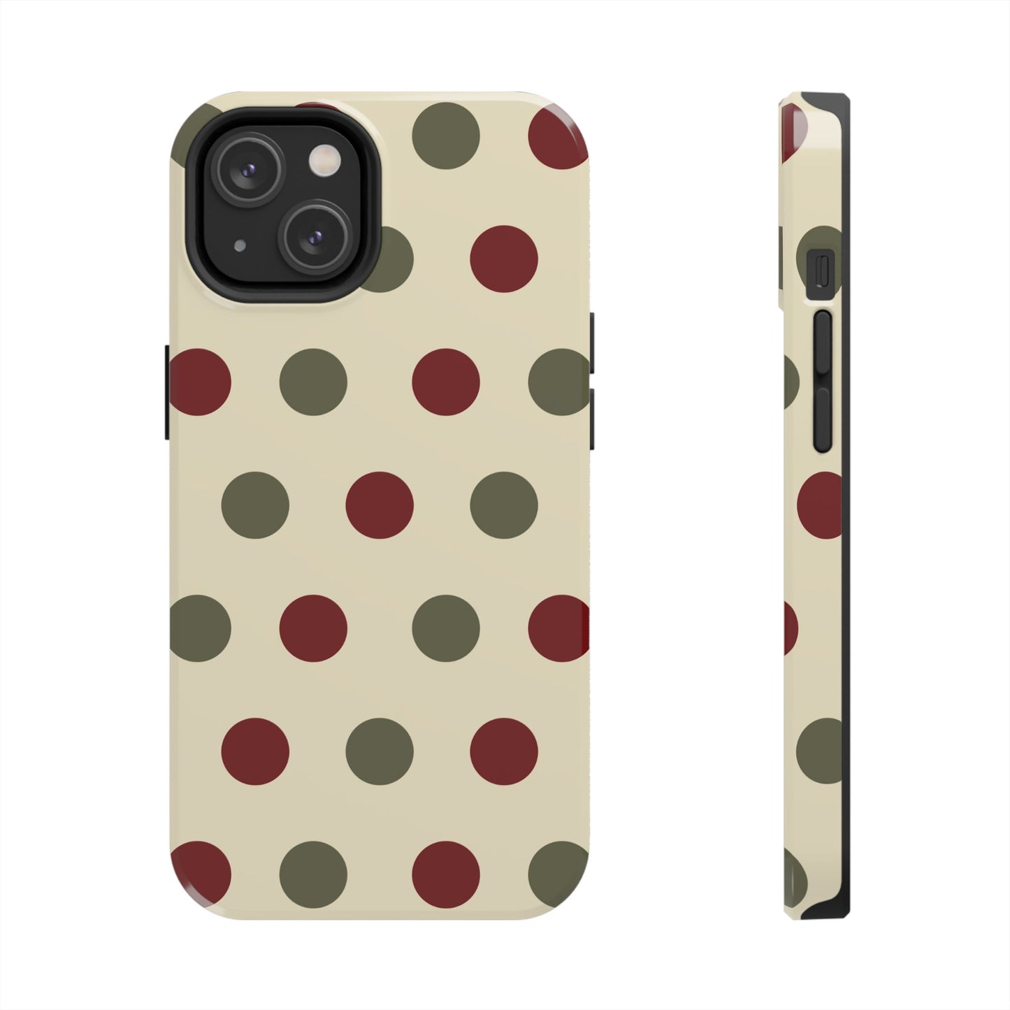 Red & Green Polka Dots on Cream – iPhone Case